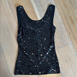 BCBGMaxAzria Nora Black Sequin Fitted Tank Top